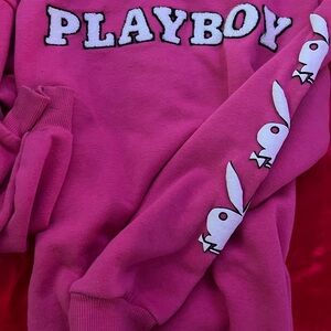 PLAYBOY Pink Sweatshirt with Iconic Rabbit Logos